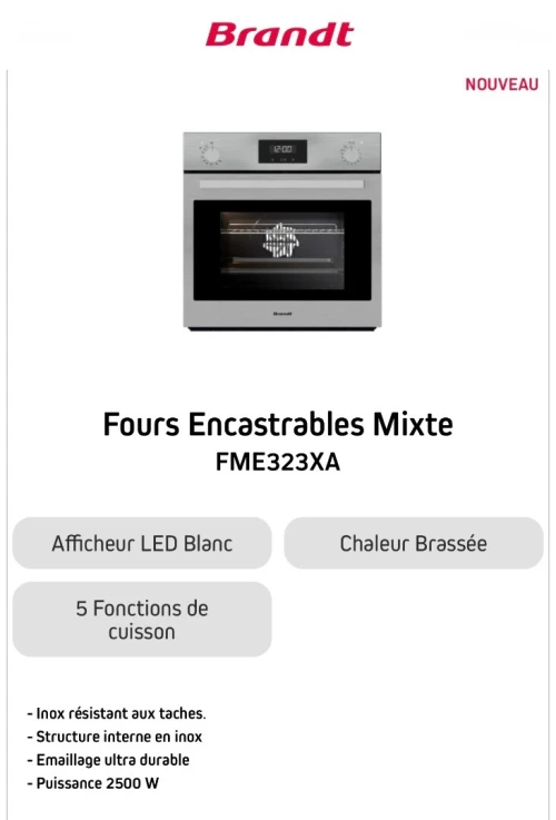 Four encastrable Brandt gaz-électrique inox