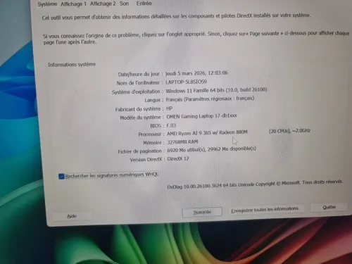 HP OMEN GAMING 17-AN RYZEN 9 AI 32G 1T SSD RTX5070 17'' 4K SOUS EMBALLAGE GARANTIE MAGASIN