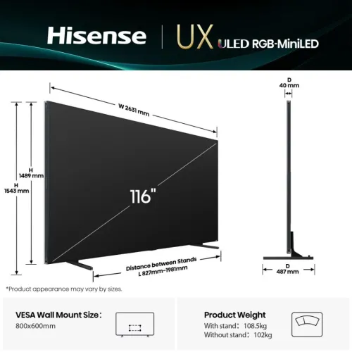 Téléviseur Google Hisense RGB Mini-LED 116 '' UXQ | RGB MiniLED Smart TV 4K 165 Hz