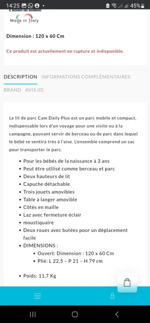 Lit de Parc bebe cam 