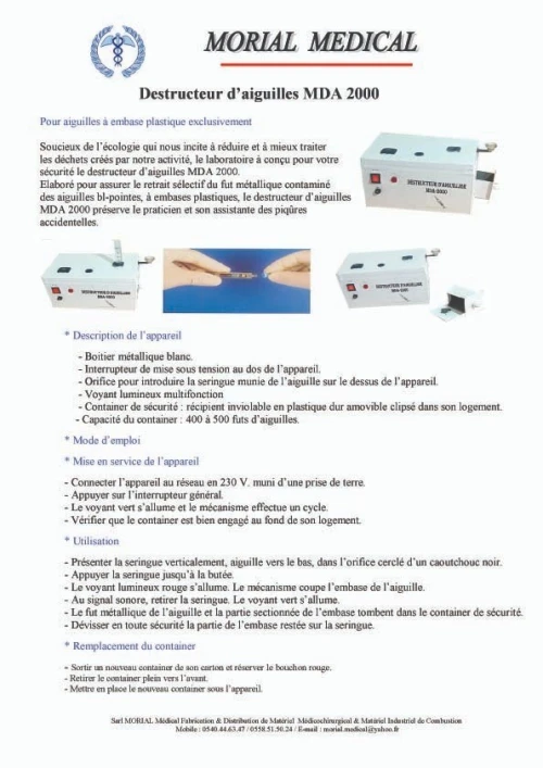 DESTRUCTEURS D'AIGUILLE MDA 2000