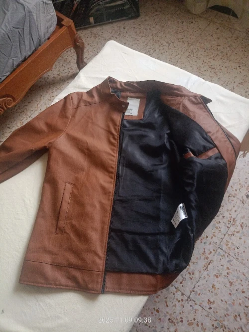 A vendre   jacket homme marron tabac simili cuir col officier 