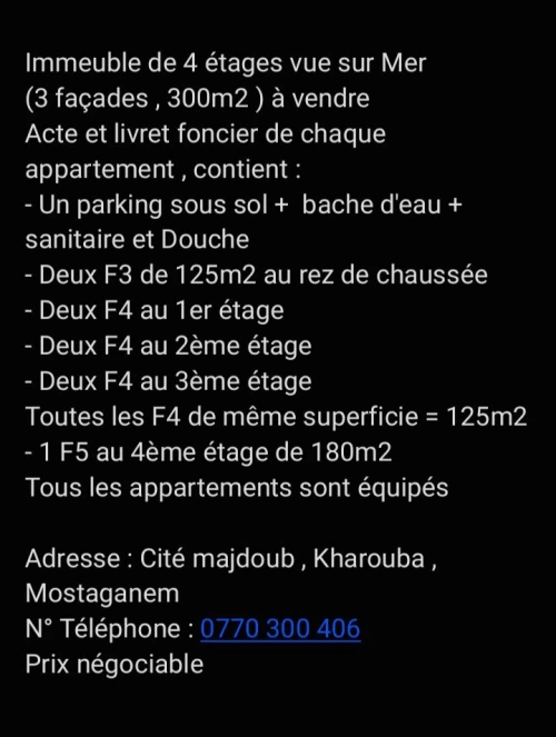 Vente Immeuble Mostaganem Mostaganem