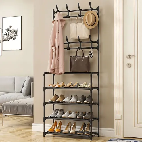Étagère De Chaussures et Porte-manteau 4 Étages crochets  رف أحذية ومعاطف مع خطافات من 4 طبقات