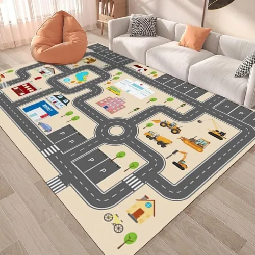 Tapis de Jeu Circuit Voiture pour Enfants 120x155cm  سجادة لعب للأطفال على شكل مسار سيارات