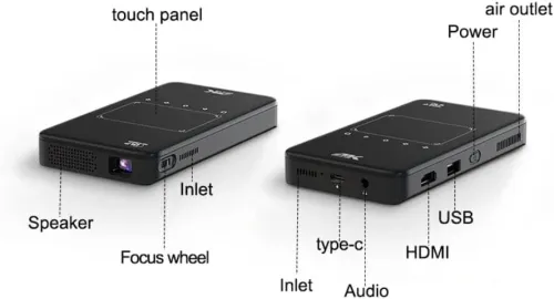 S90 4K HD 3D Mini Portable DLP Projector Android 9.0 2G+32G/TYPE-C/Battery/4k Video Mini Pocket