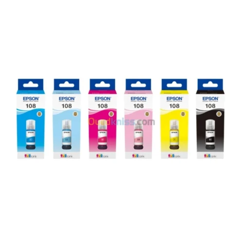 BOUTEILLES D'ENCRE EPSON 108 ECOTANK - BLACK - CYAN - MAGENTA - YELLOW - LIGHT CYAN - LIGHT MAGENTA