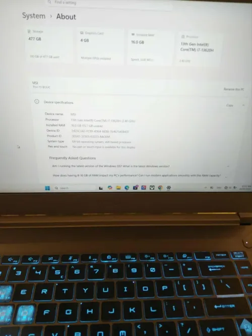 MSI thin 15 b13uc I7 13620H 