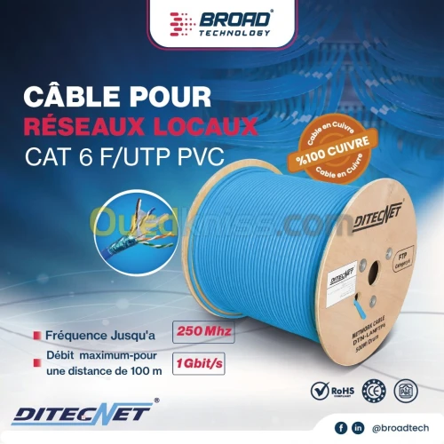 Cable Réseau CAT6 F/UTP DITECNET