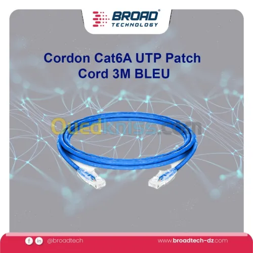 Cordon Cat6A UTP Patch Cord 3M BLEU