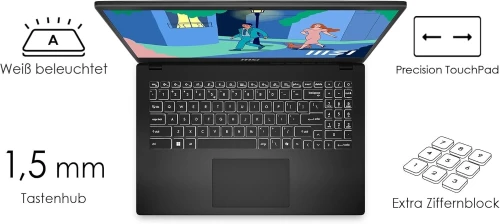 MSI Modern 15 , Intel Core i7-1355U , 16GB DDR4 , 1TB SSD , 15,6" FHD , Intel Iris Xe Graphics