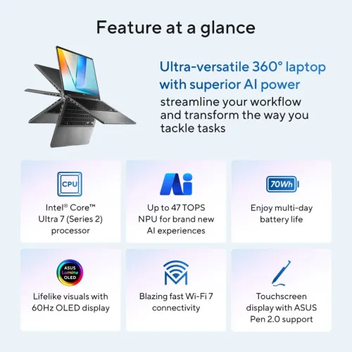 VENDU - ASUS Vivobook 14 Flip OLED, Intel Core Ultra 7-258V, 32GGB-8533MHz, 1TB SSD nVme, ARC 140V