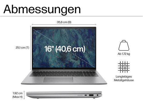 HP ZBook Firefly 16 G11, Intel Core Ultra 7,32GB RAM DDR5, 512GB SSD,NVIDIA RTX A500 4GB,16" WUXGA,