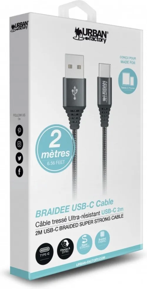 Câble USB Type-C Tressé Ultrarésistant 2 Mètres