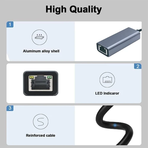 Adaptateur USB 3.0 Type-A + Type-C To RJ45 10/100/1000 Mbps