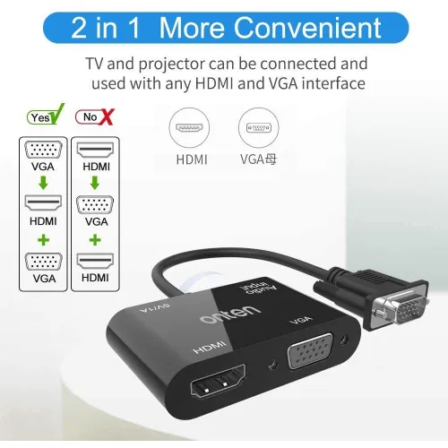 Convertisseur VGA vers HDMI + VGA avec Audio ONTEN