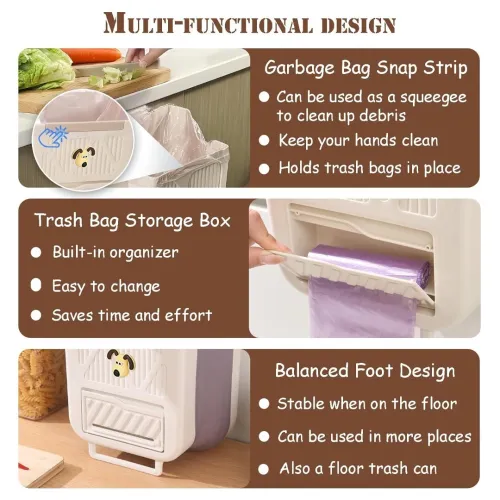 Poubelle Cuisine Accrochable  7L avec Distributeur de Sachets