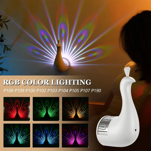Lampe Murale en Forme de Paon LED 7 Couleurs avec Télécommande