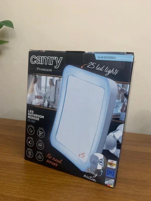 Miroir Rotatif Grossissant avec éclairage LED et ventouse 16 cm Zoom x5