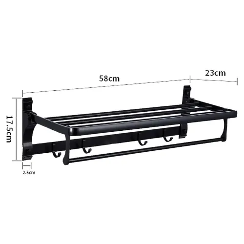 Support Mural pour Serviettes V2  Aluminium Noir Pliable et Élégant