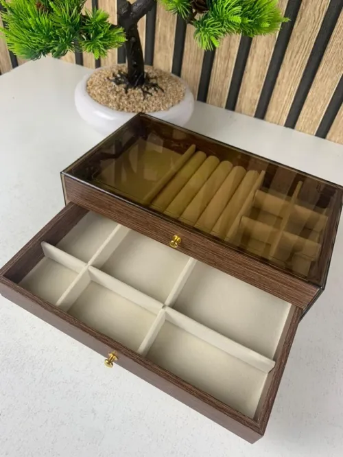 Coffret de Rangement pour Bijoux en Bois Noyer