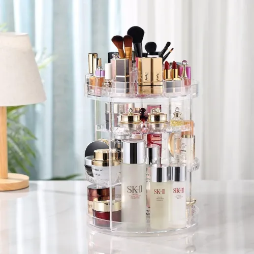 Organisateur de maquillage rotatif à 360  en Crystal acrylique
