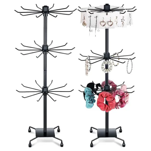Support à Bijoux Rotatif en Métal  3 Niveaux Réglables pour un Rangement Chic et Pratique 
