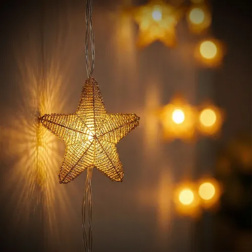 Guirlande LED Étoiles Dorées 16 Lumières avec Filet Métallique