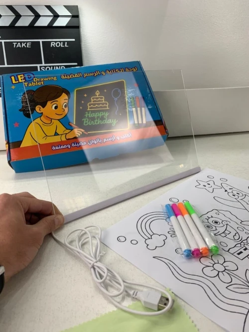 Tableau à Dessin LED coloré + 4 stylos - 30x20cm