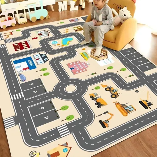 Tapis de Jeu Circuit Voiture pour Enfants 120x155cm سجادة لعب للأطفال على شكل مسار سيارات