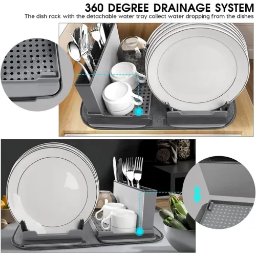 Égouttoir de Cuisine Compact et Pliable avec Tapis Enroulable et porte cuillère