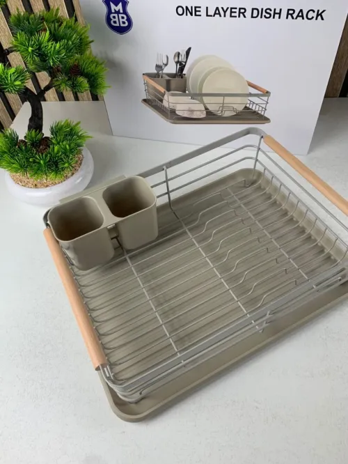 Égouttoir de Cuisine Compact avec Bac dÉgouttage + Porte-Couverts
