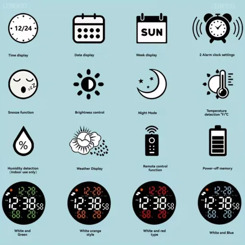 Horloge Murale Numérique LED  Écran Large avec Télécommande