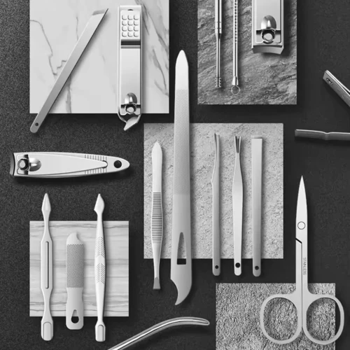 Kit Coupe-Ongles Pédicure 16PCS avec Ciseaux, Pince à Épiler et Outils Pro
