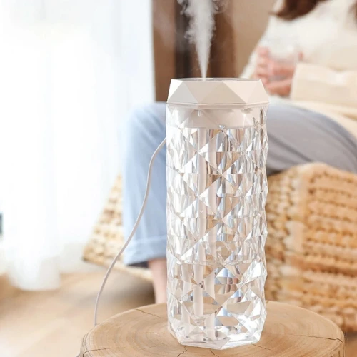 Lampe Cristal 3 en 1 : Humidificateur dAir, Diffuseur dArômes & Veilleuse USB 900ml