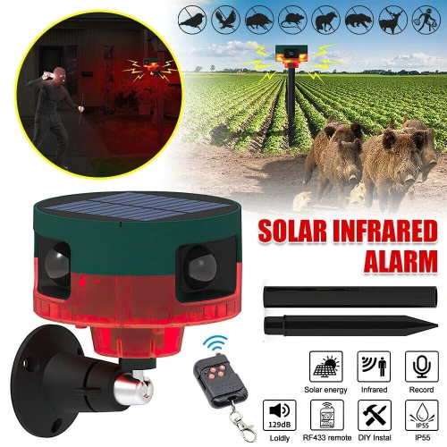 Répulsif pour animeux Capteur de mouvement à énergie solaire, alarme sonore et lumineuse 6 LED 