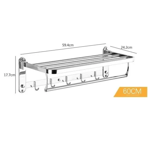 Étagère Murale pour Serviettes Pliable, Inox Durable et Crochets Pratiques