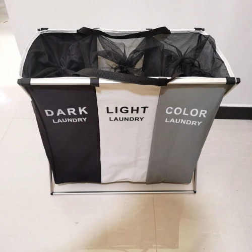 Panier à linge sale pliable avec 3 grilles pour séparer les vêtements V3
