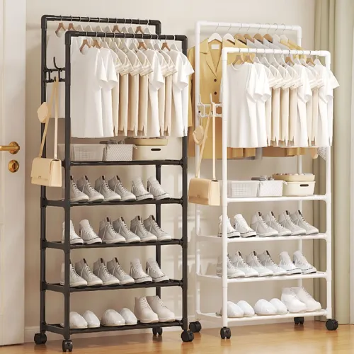 Perchero Organisateur à 4 Niveaux avec Roues pour Vêtements et Chaussures 