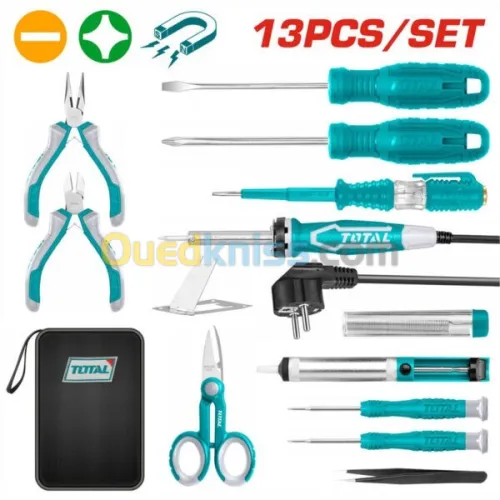 Ensemble doutillage télécom 13 pièces TOTAL avec sac en toile pratique