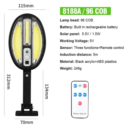 Projecteur Solaire LED avec Capteur de Mouvement IP65 JF-8188A