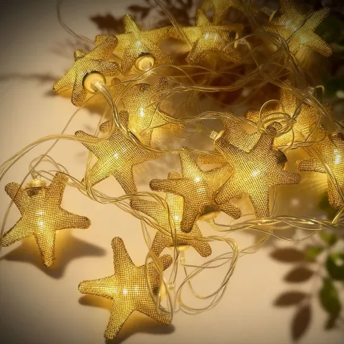 Guirlande LED Étoiles Dorées 16 Lumières avec Filet Métallique