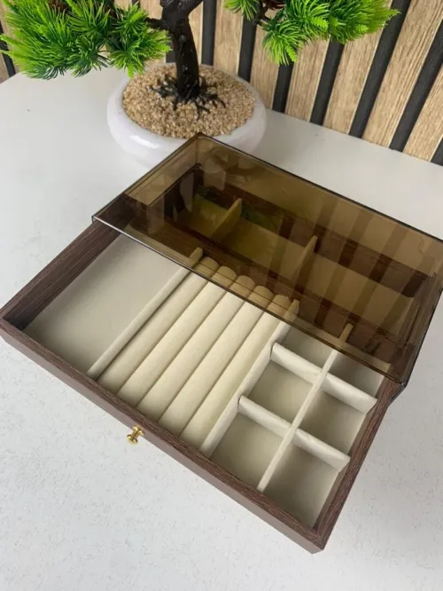 Coffret de Rangement pour Bijoux en Bois Noyer