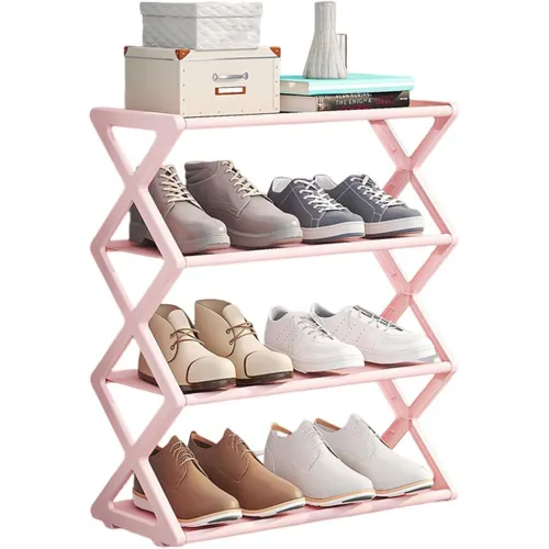 Rangement Chaussures 4 Étagères - Tubes dAcier Solides et Compact