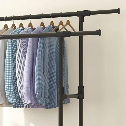 Penderie Mobile Double Barres Extensible Hauteur réglable avec 4 Roulettes V6