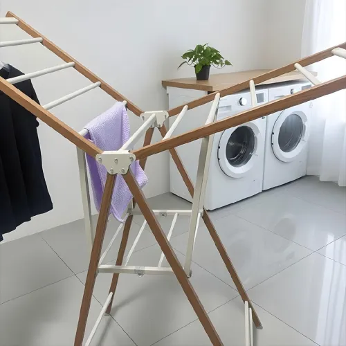 Sèche-linge Mobile Aluminium 4 Roues  Design Moderne Bois