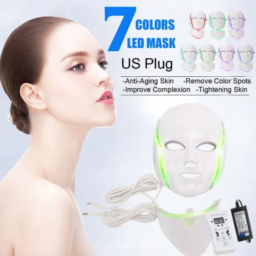 Masque LED Thérapie Photonique  Anti-Âge et Rides, 7 Couleurs Visage Cou
