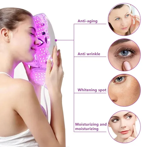 Masque LED Thérapie Photonique  Anti-Âge et Rides, 7 Couleurs Visage Cou