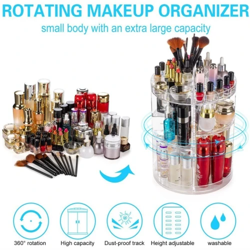 Organisateur de maquillage rotatif à 360  en Crystal acrylique