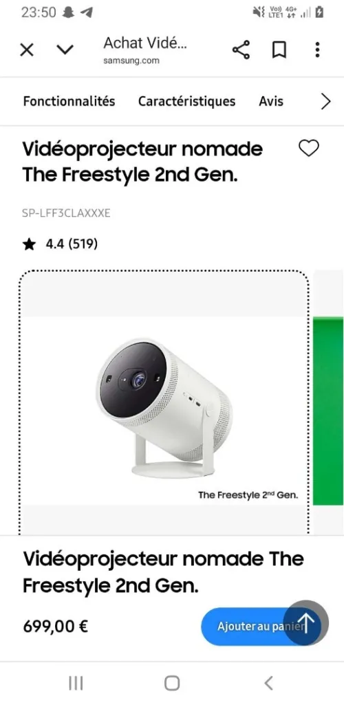 Data show Samsung the freestyle  2nd generation 